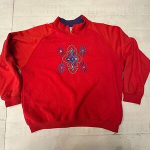 Vintage 90s BLAST Brand Granny Style Embroidered Women's Pullover With Pockets S